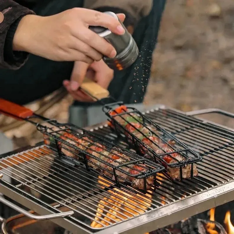 Corn Dog Stick - Grillkorb mit Holzgriff, tragbarer Grillnetzklemmenhalter für
